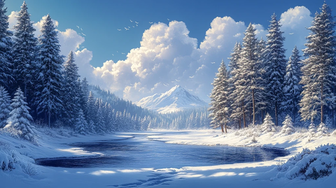 风景主题插画雪地里的树