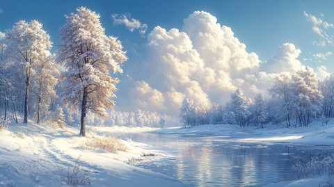 风景主题插画雪地里的树