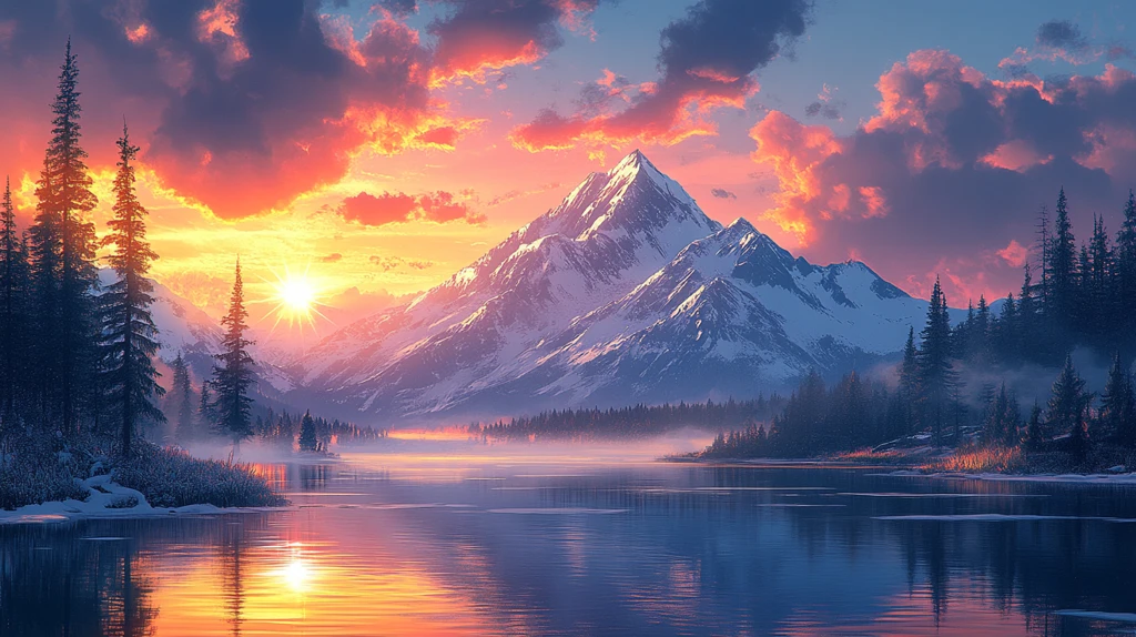 雪山湖畔冬日景