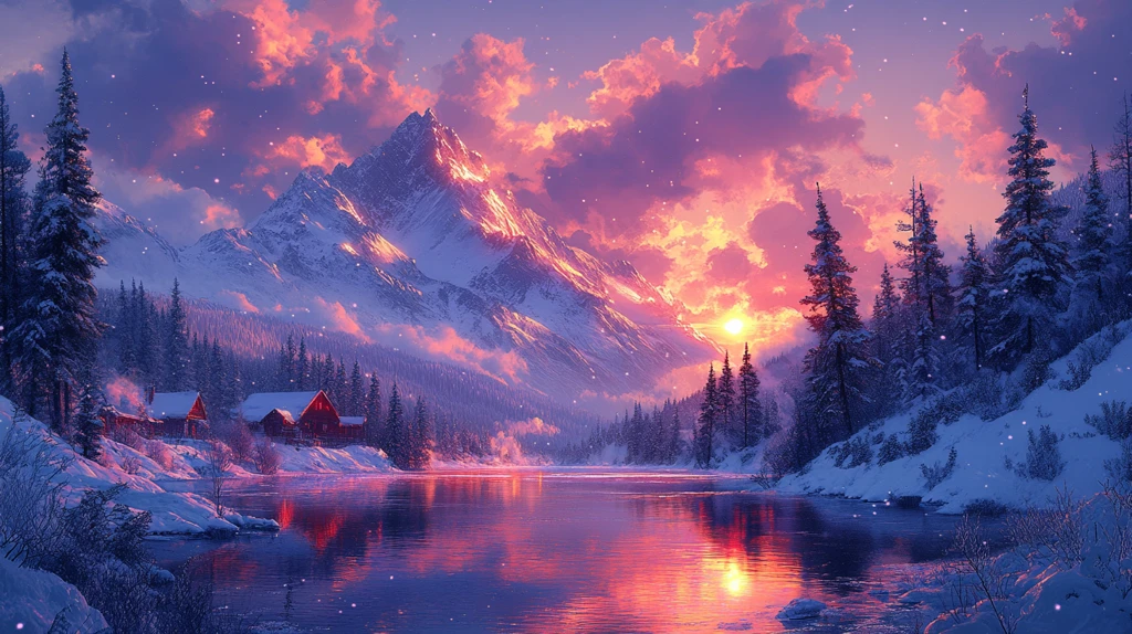 雪山湖畔冬日景