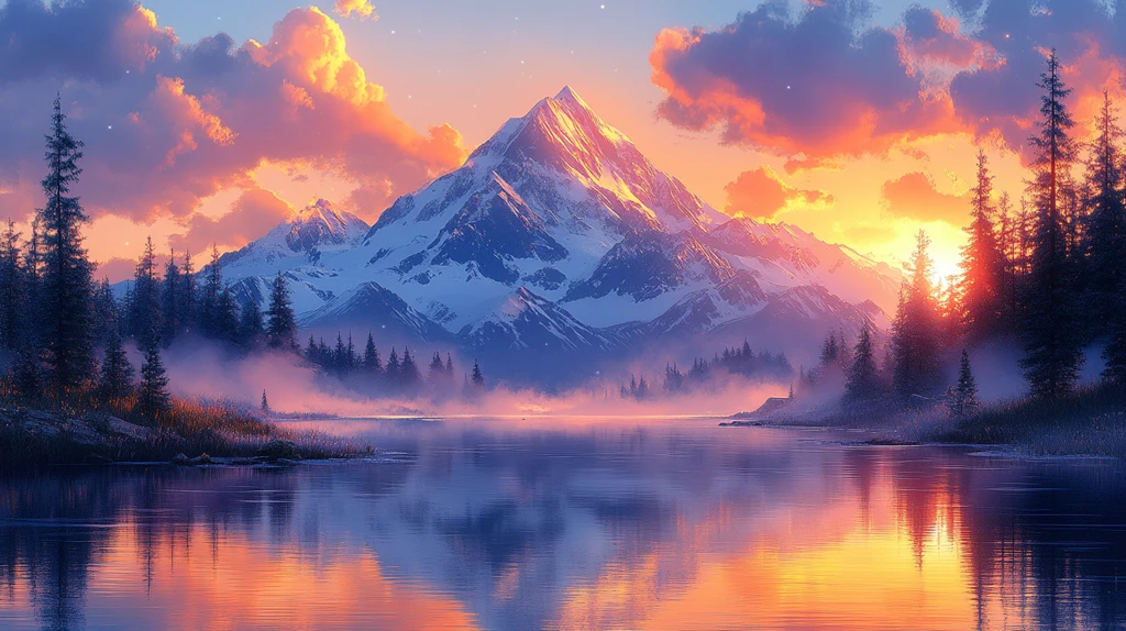 雪山湖畔冬日景