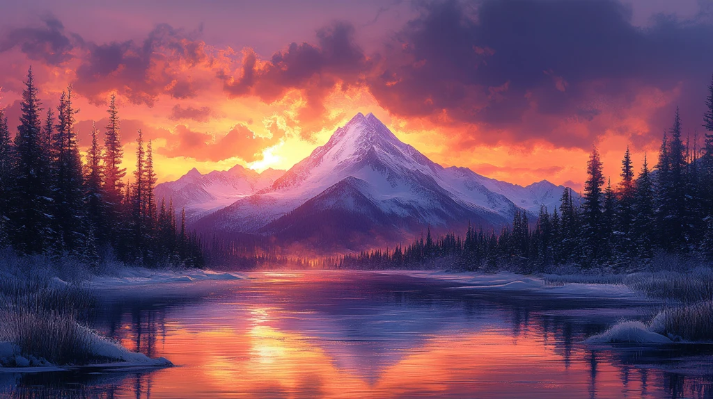 雪山湖畔风景图