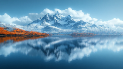 雪山湖水映蓝天