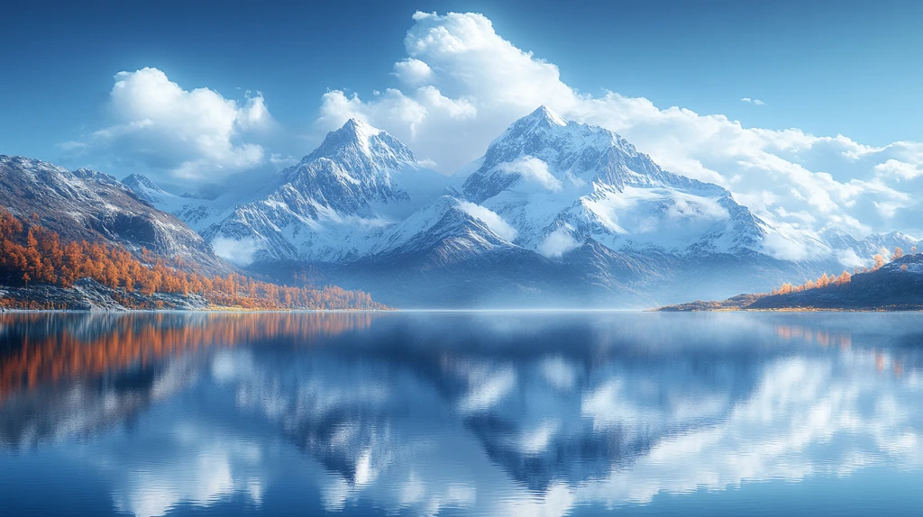 雪山顶湖水倒影