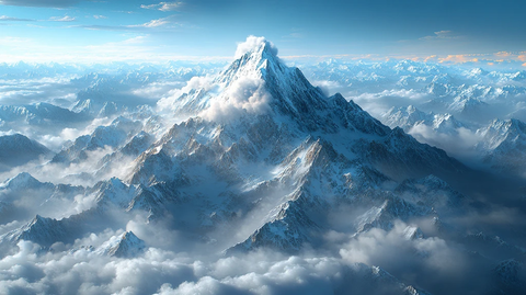 云中的雪山天空户外风景背景壁纸