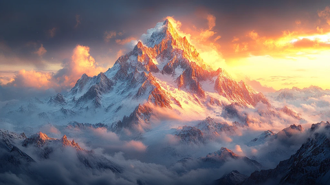 云中的雪山天空户外风景背景壁纸