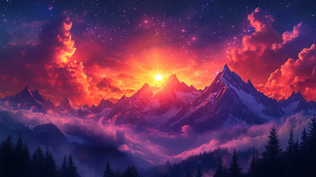 夜空映衬群山风景插画