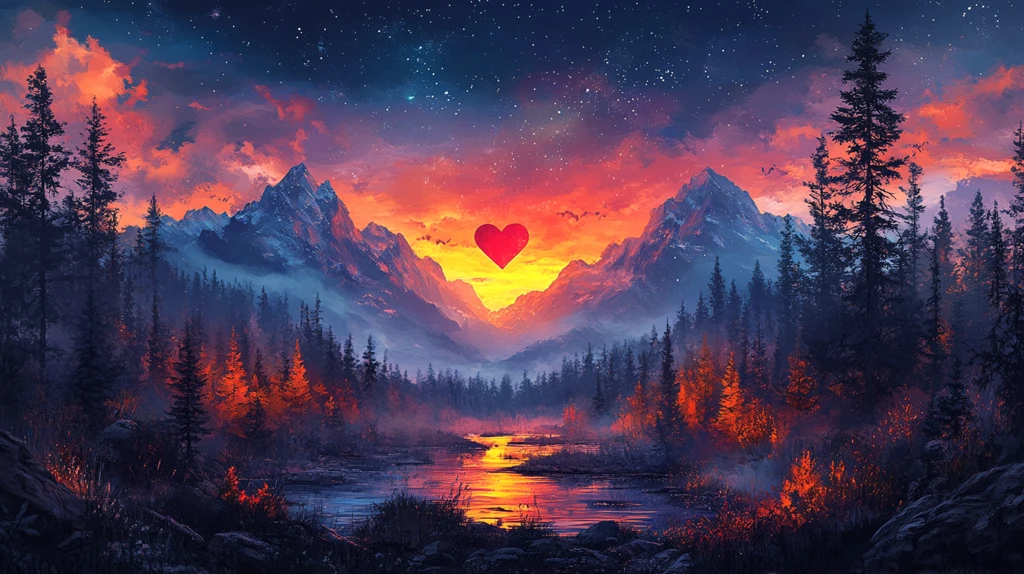 夜空中的星空映衬下的风景插画