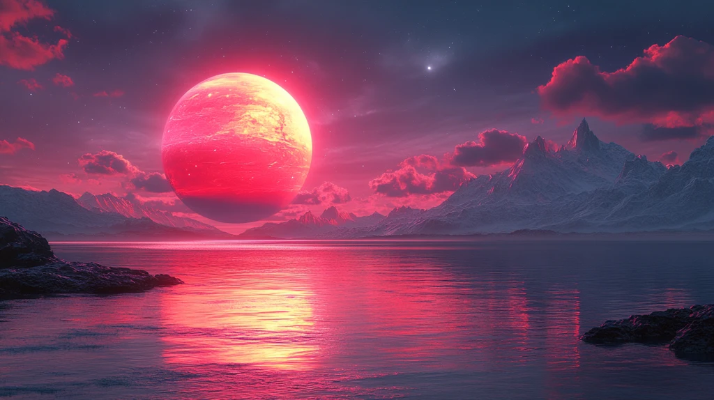 日落时的科幻星球图像