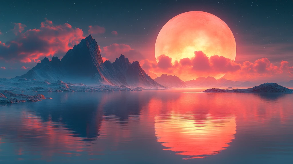 日落时的科幻星球图像