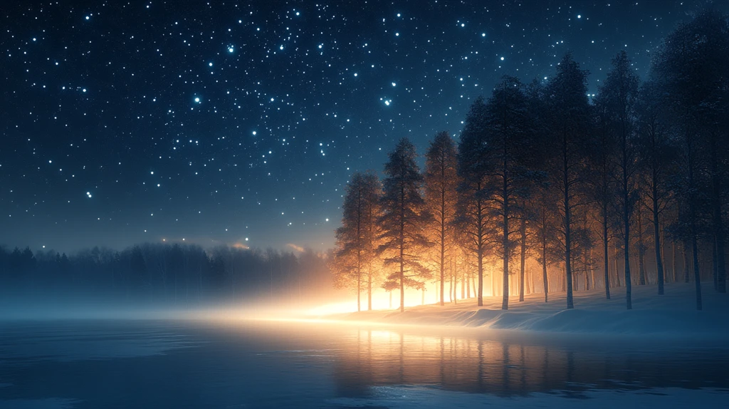 夜幕中的星空映衬下树木的轮廓