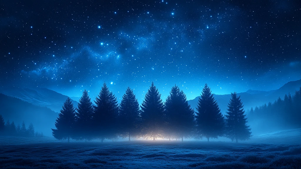 夜幕中的星空映衬下树木的轮廓