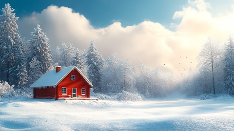 冬季主题海报森林雪地木屋