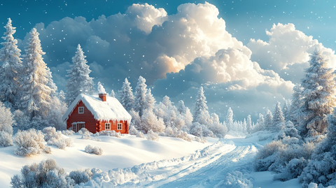 冬季主题海报森林雪地木屋