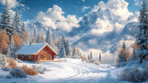 冬季主题海报森林雪地木屋