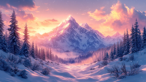 雪山云雾森林雪景