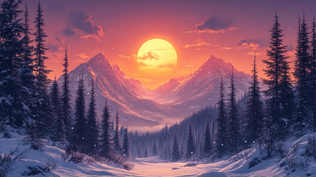 雪峰森林夕照图