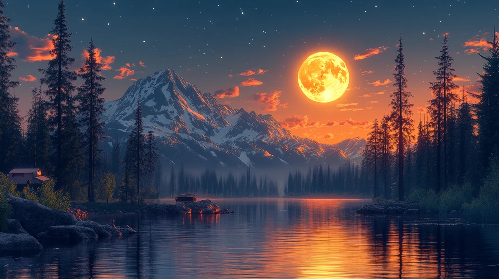 雪山湖畔露营图