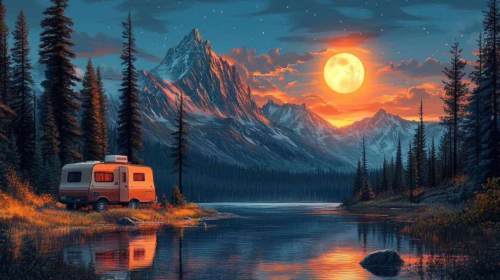 湖畔露营风景图