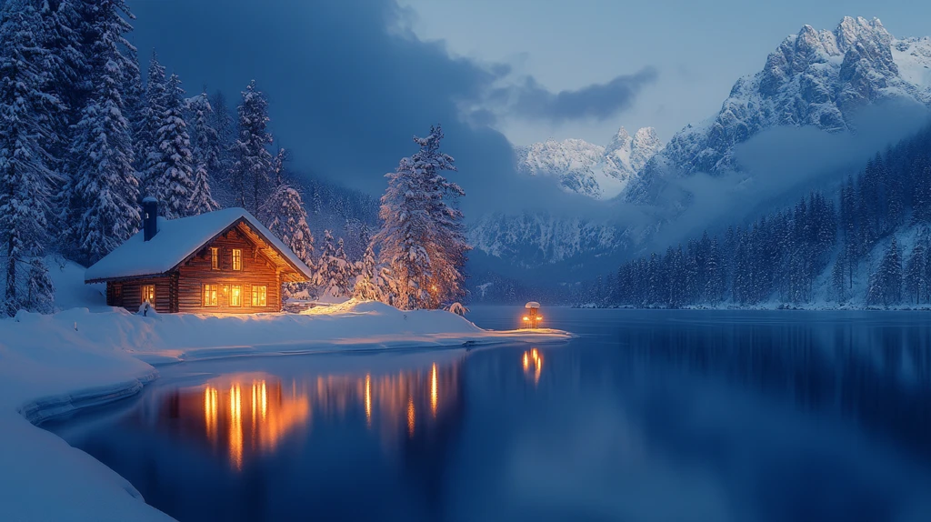 雪山中的小木屋