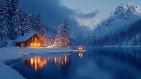 雪山中的小木屋