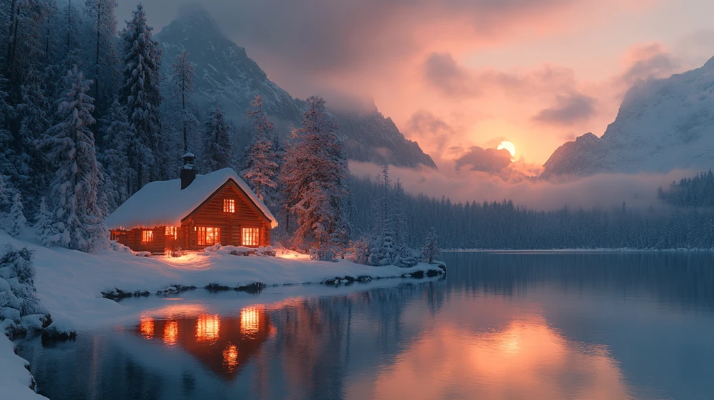 雪山中的小木屋