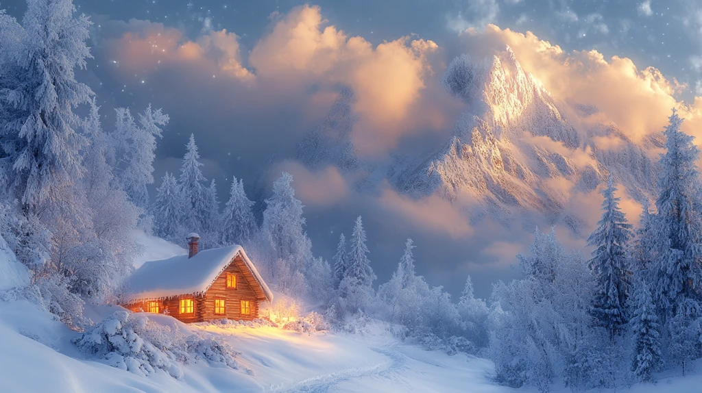 风景插画充满梦幻色彩的房屋