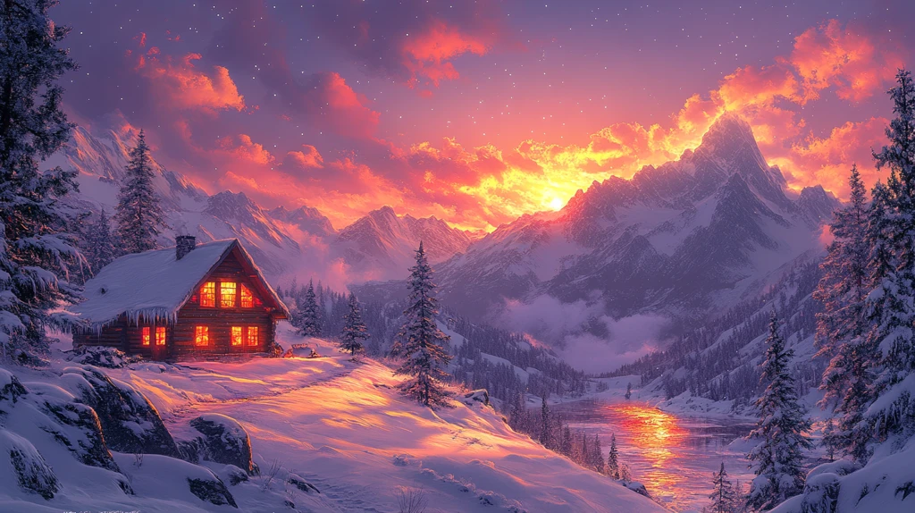 风景插画充满梦幻色彩的房屋