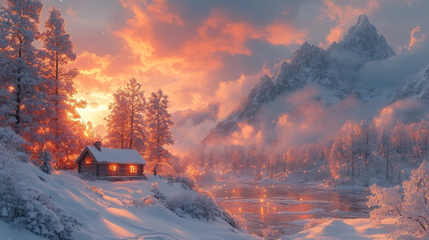 风景插画充满梦幻色彩的房屋