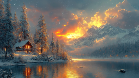 风景插画充满梦幻色彩的房屋