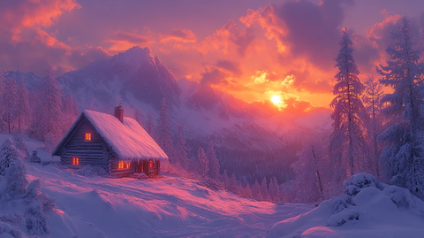 风景插画充满梦幻色彩的房屋