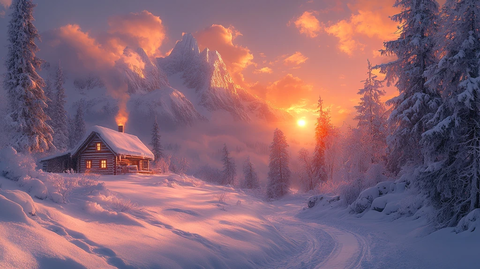 风景插画充满梦幻色彩的房屋