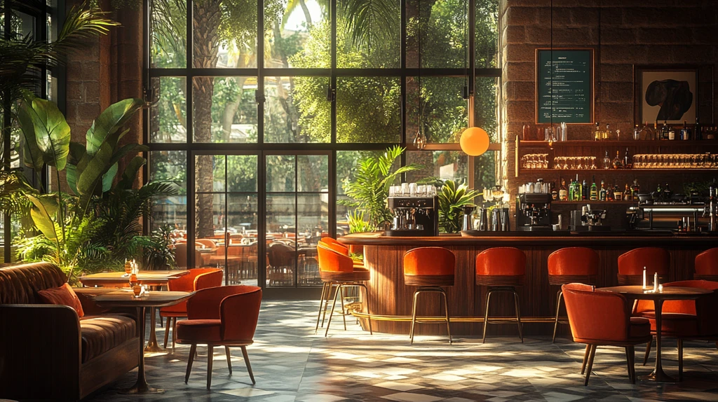 咖啡馆温暖的灯光