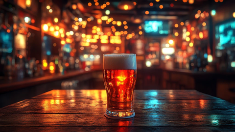 酒吧桌上啤酒杯的特写镜头