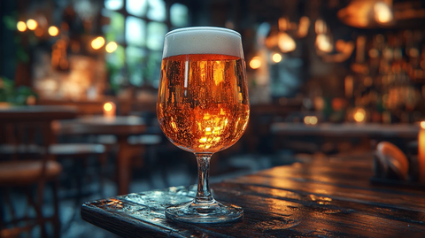 酒吧桌上啤酒杯的特写镜头