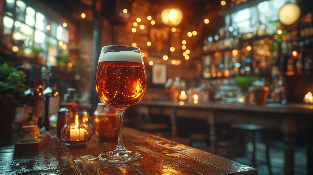 桌上啤酒杯特写镜头