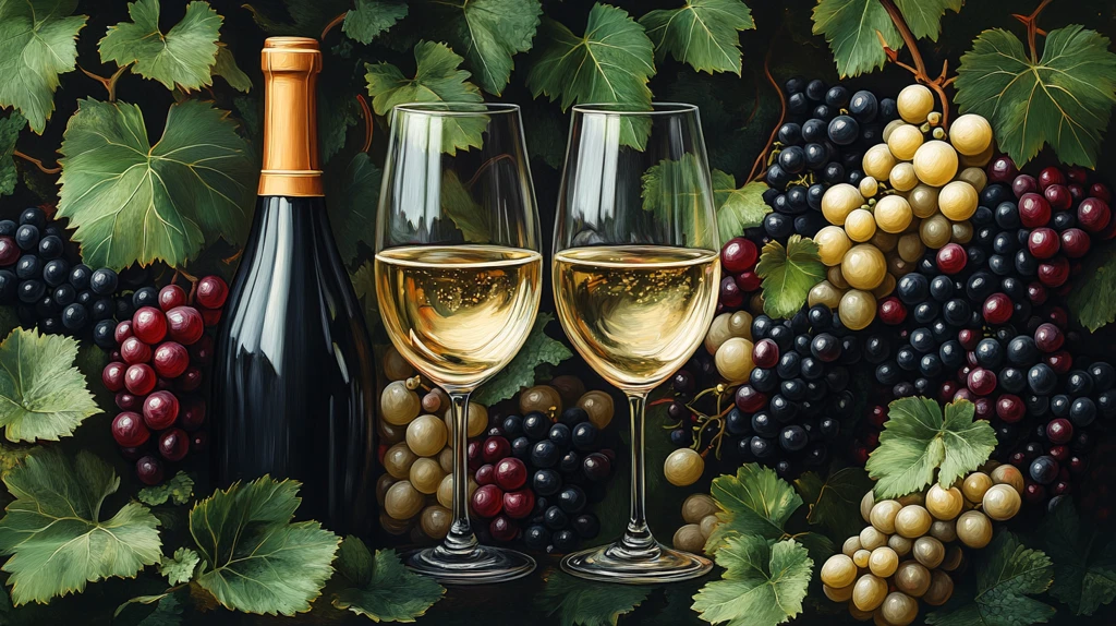 葡萄叶间的酒瓶