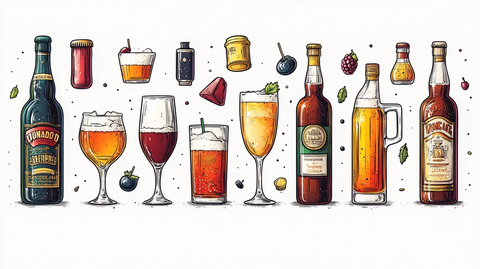 矢量单色瓶和玻璃饮料图标集