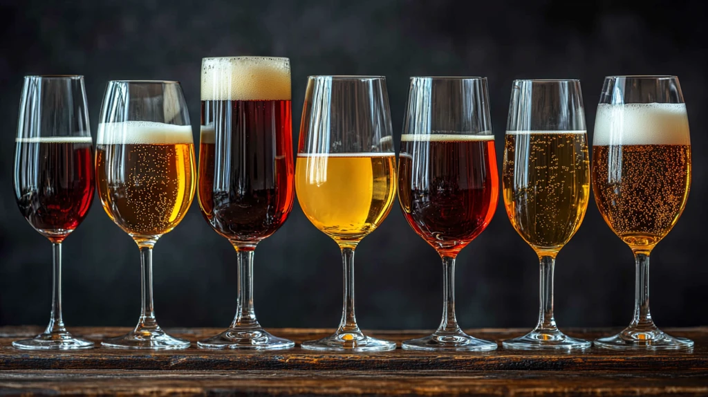 各种啤酒和葡萄酒杯的插图