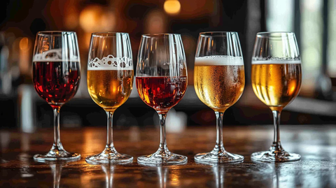 各种啤酒和葡萄酒杯的插图