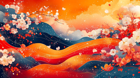 春节花纹彩带图案