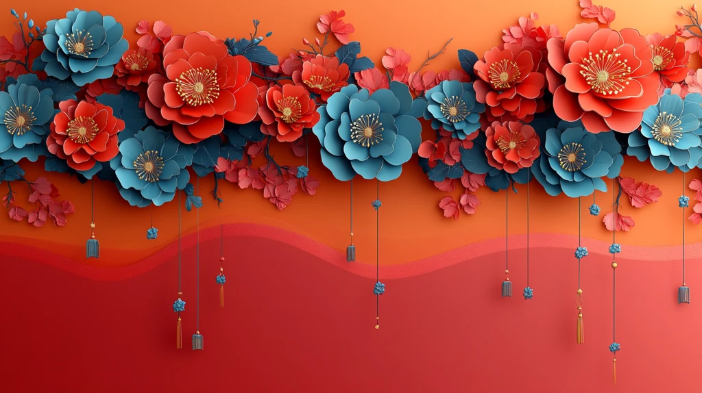 春节花纹彩带图案