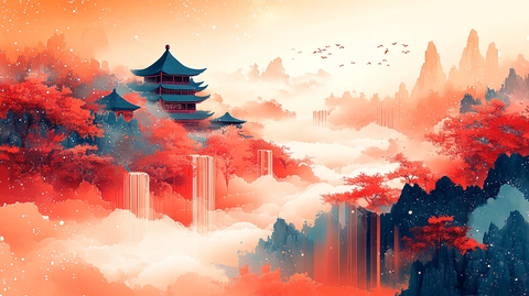 春节花纹彩带图案