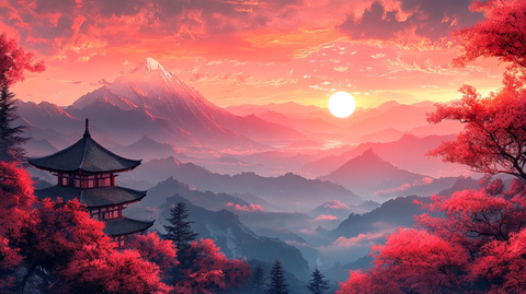 彩色亚洲风景插画