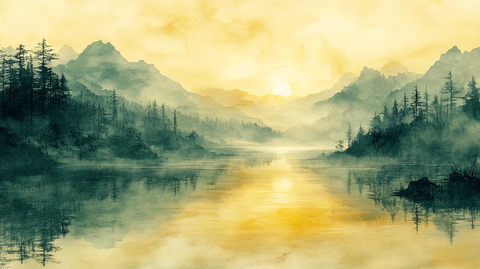 浅黄淡彩山水图