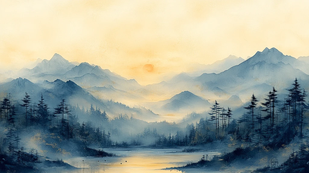 浅黄淡彩山水图