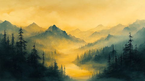 浅黄淡彩山水图