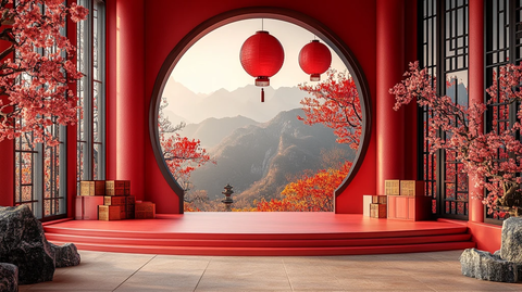 红色新春装饰平台