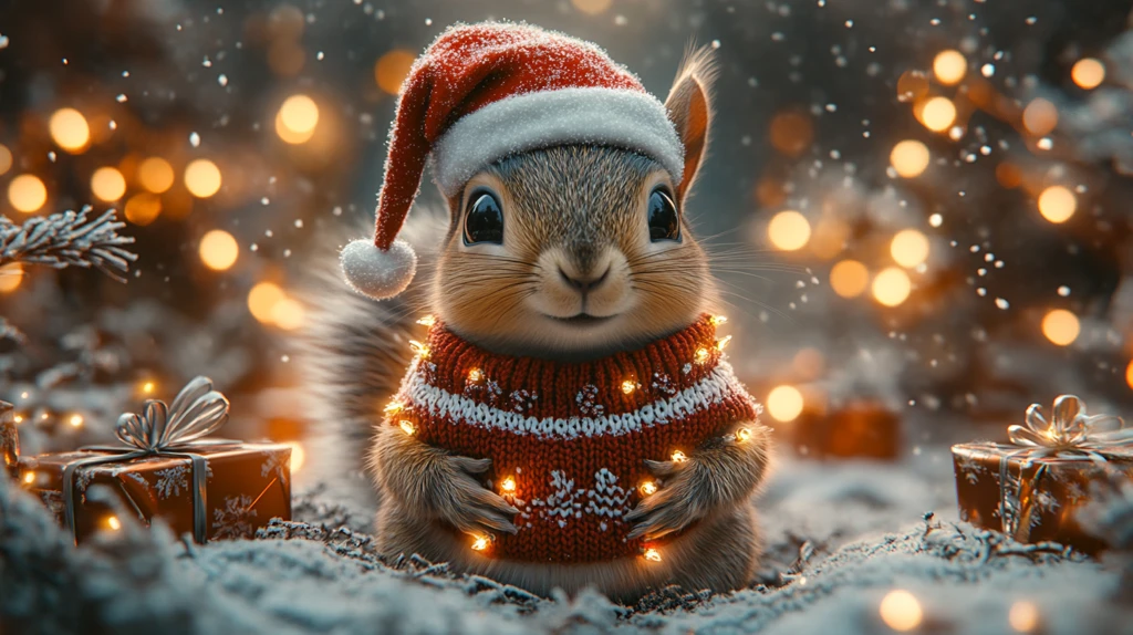 松鼠冬日圣诞林中