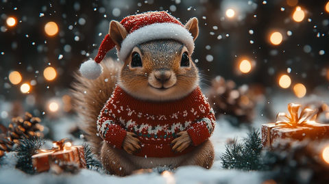 松鼠冬日圣诞林中